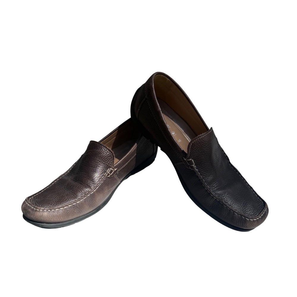 ECCO Loafers Mens 12-12.5 Brown Pebbled Leather Slip On Driving Shoes‎ Moc Toe